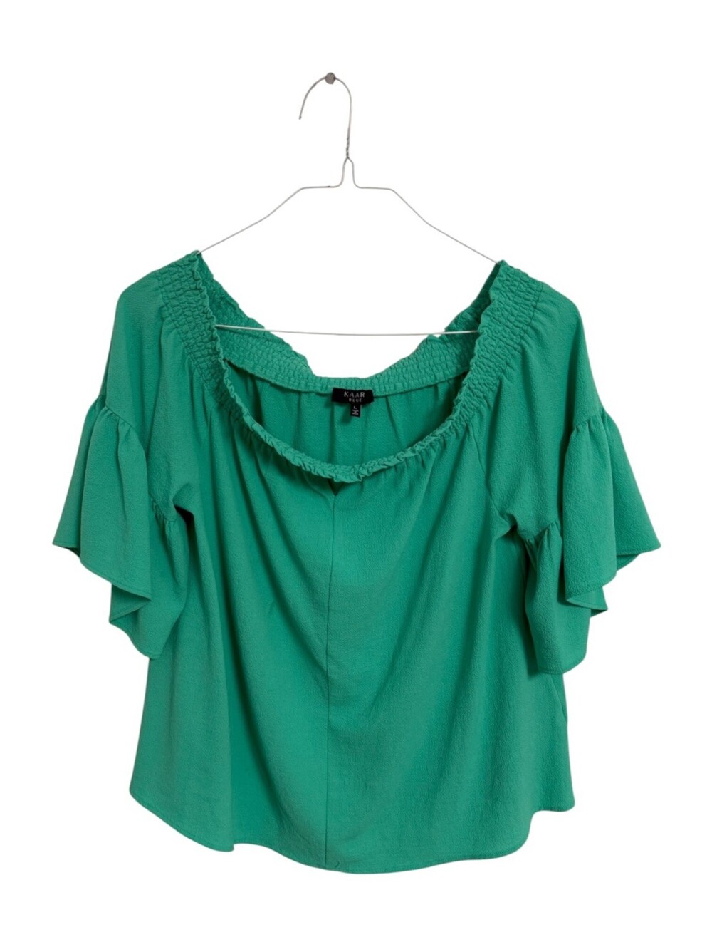 KAAR Blue Green Off-Shoulder Ruffle Sleeve Top Large Coquette Cottagecore Luxury